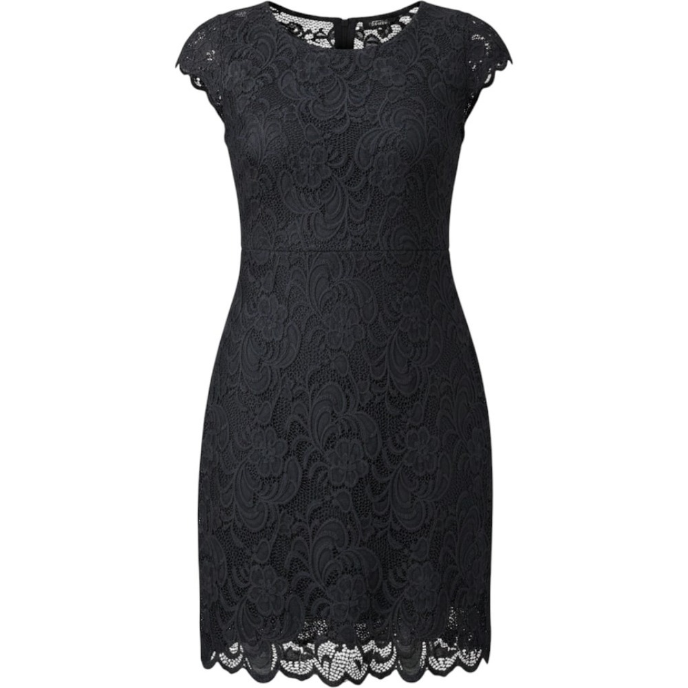 ODCOCD Dress Womens Large Black Lace Floral Sheath Lined Short Sleeve Party